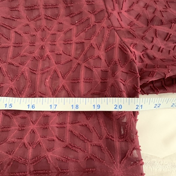 Chicos Sheer Dark Burgundy V-Neck Blouse w/3D Detailing.3/4 Sleeves. Size 2=12 - Picture 9 of 12
